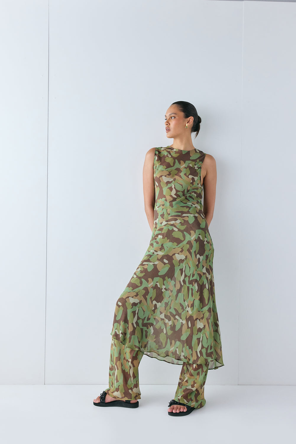 Francesca Sheer Maxi Dress Camo