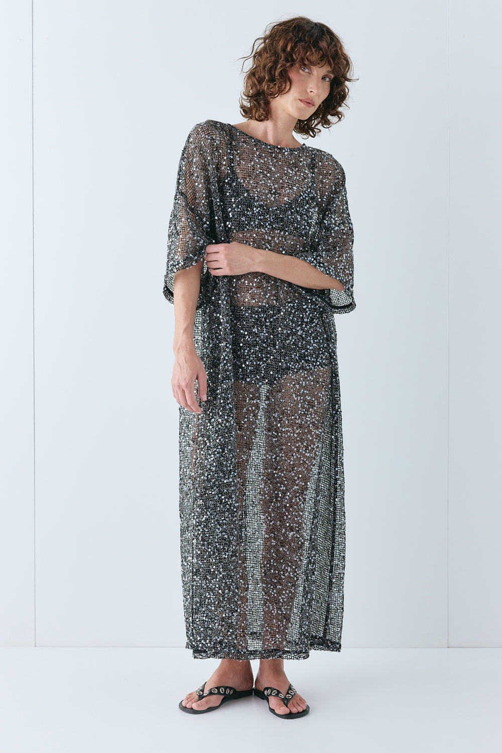Ivette Sequin Midi Dress Black