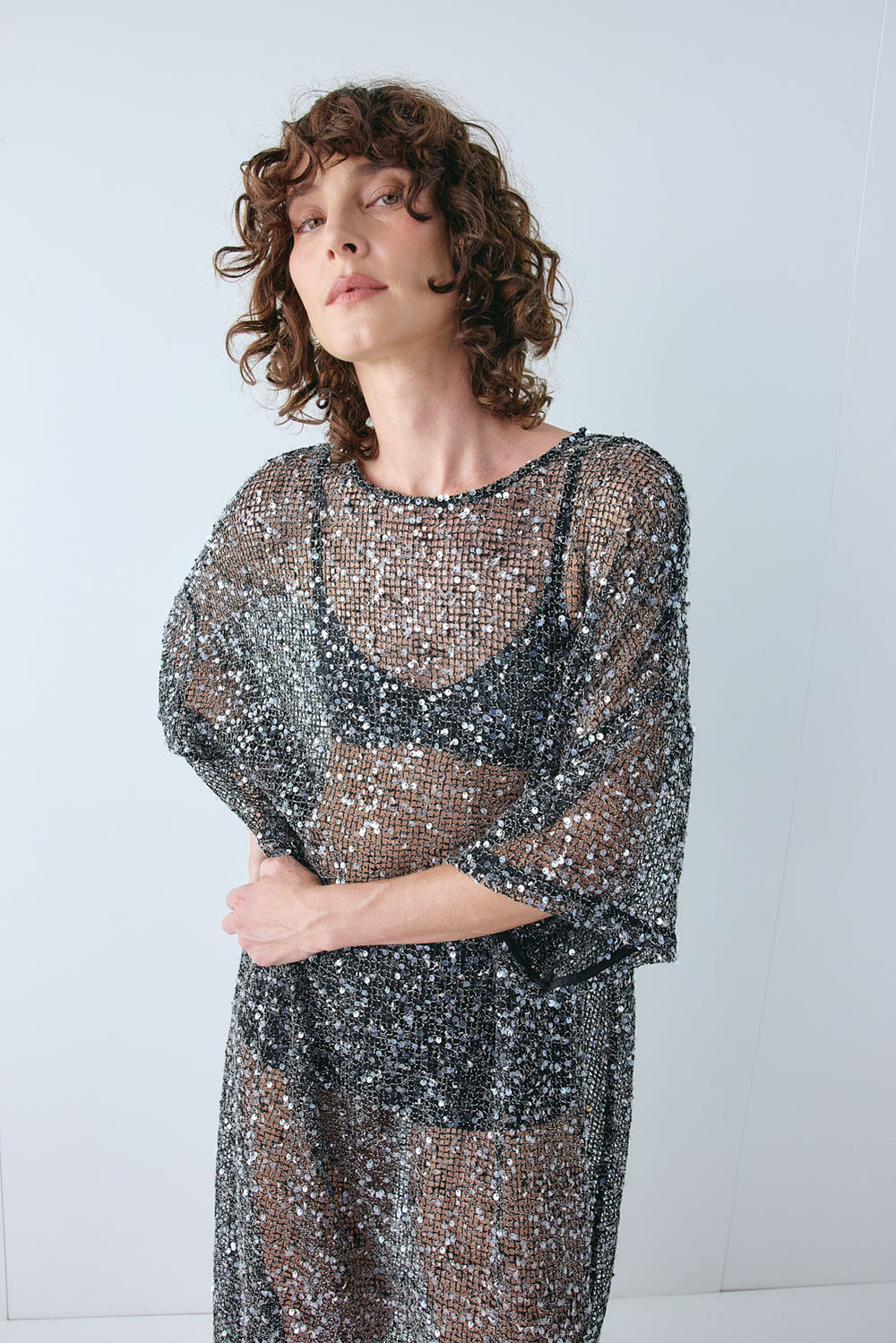 Ivette Sequin Midi Dress Black