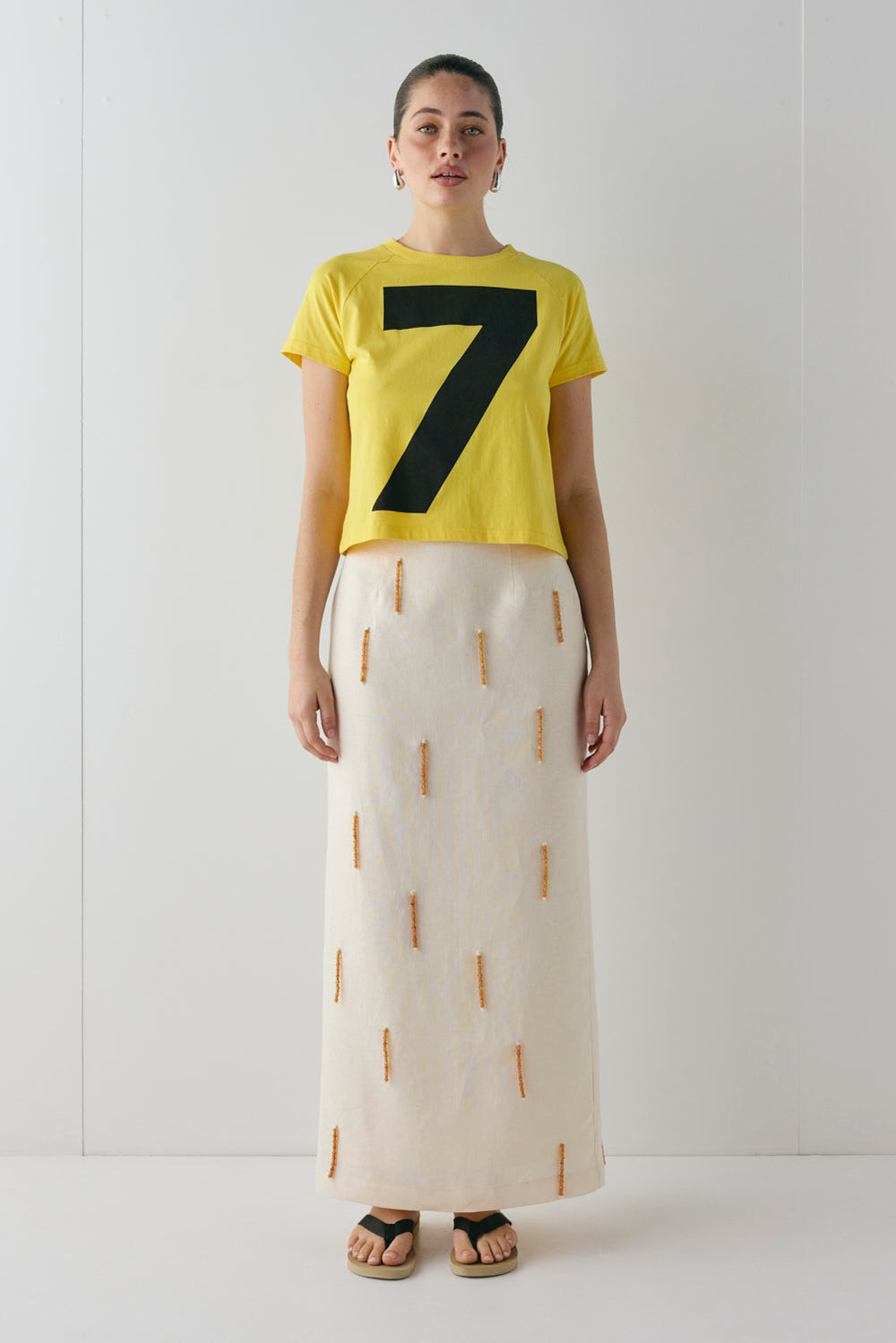 Devyn Linen Midi Skirt Cream