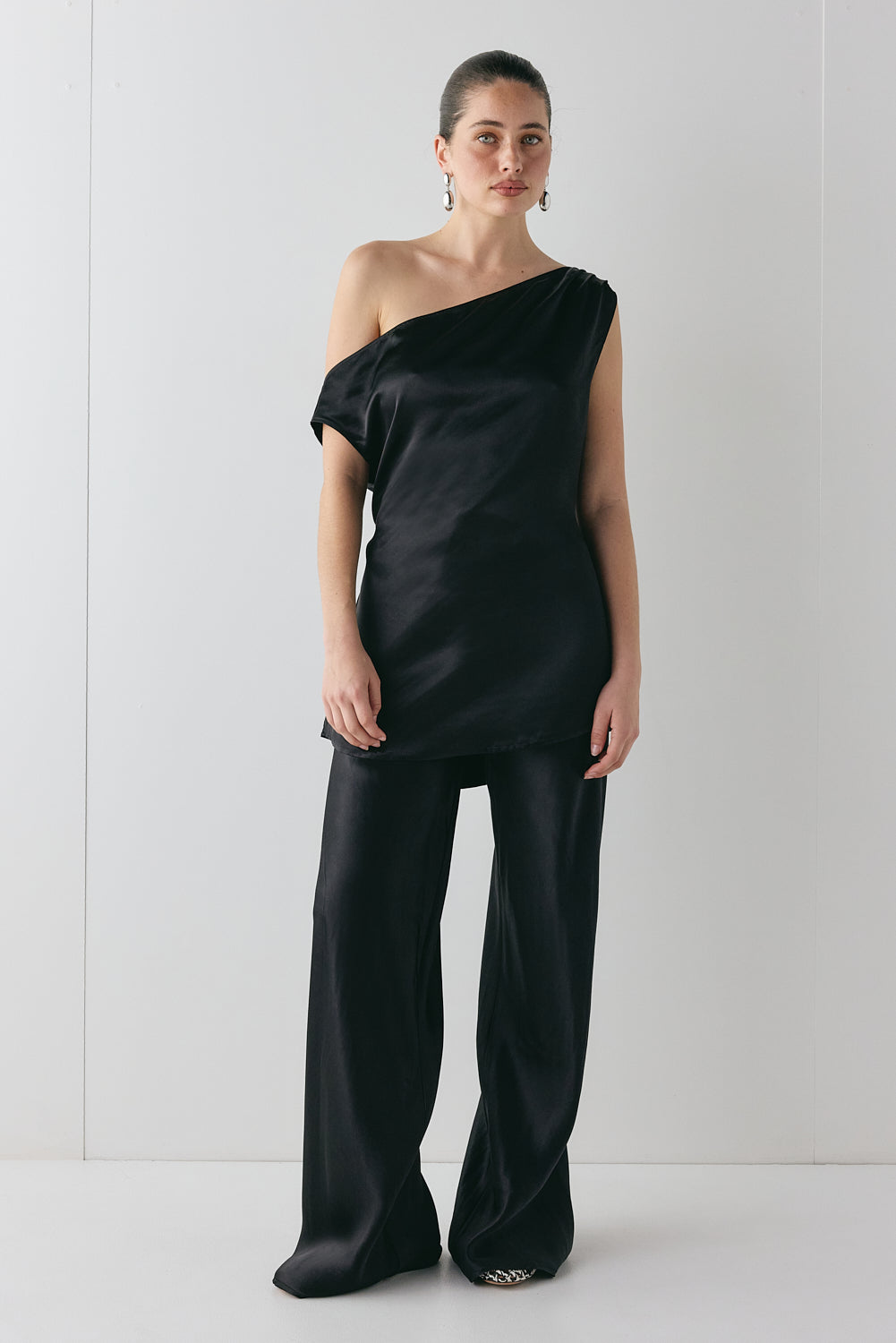 Camille Satin Tunic Top Black