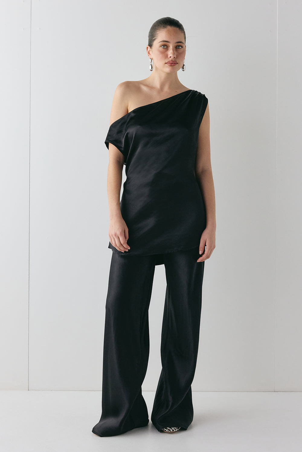 Camille Satin Tunic Top Black
