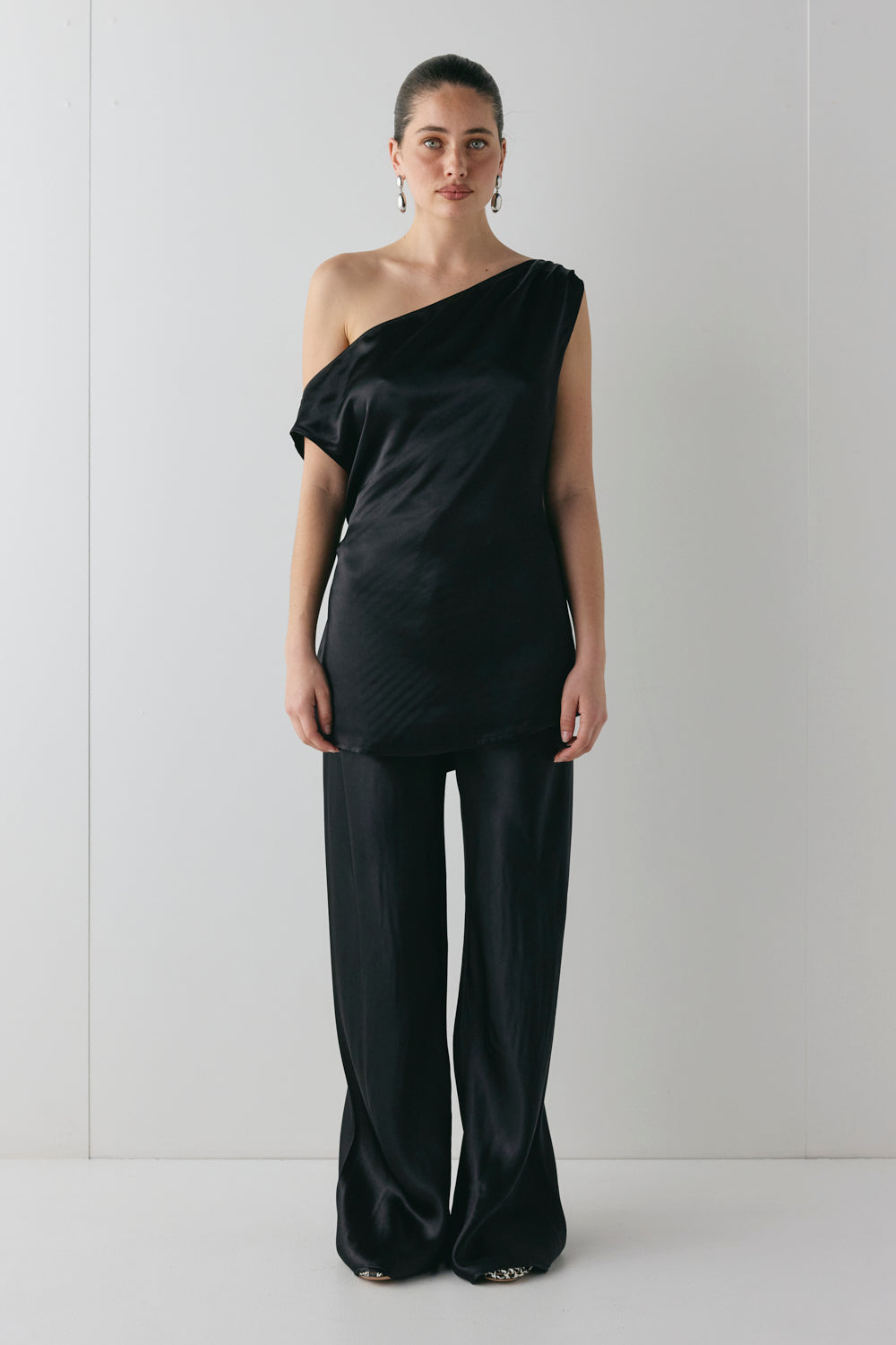 Camille Satin Tunic Top Black
